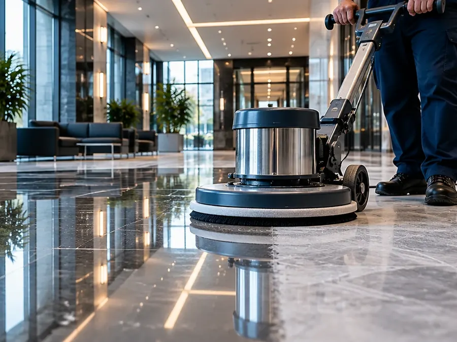Piso de mármol pulido y brillante en un lobby